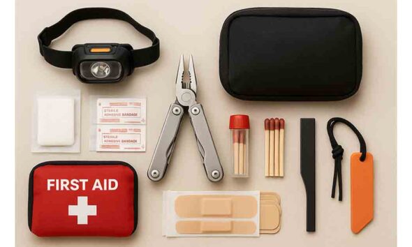 Compact emergency kit arranged for outdoor preparedness