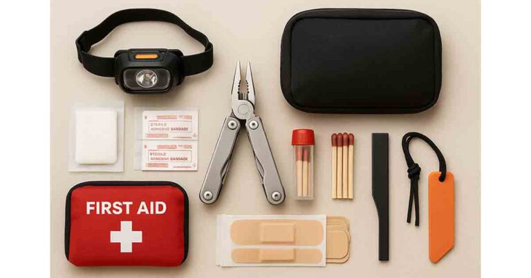 Compact emergency kit arranged for outdoor preparedness