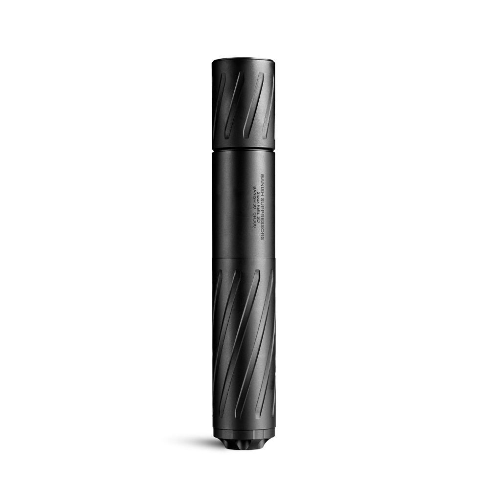 BANISH HNT 30 SS stainless hunting suppressor mounted on a 5/8 x 24 threaded .308 Win bolt-action rifle ready for sight-in