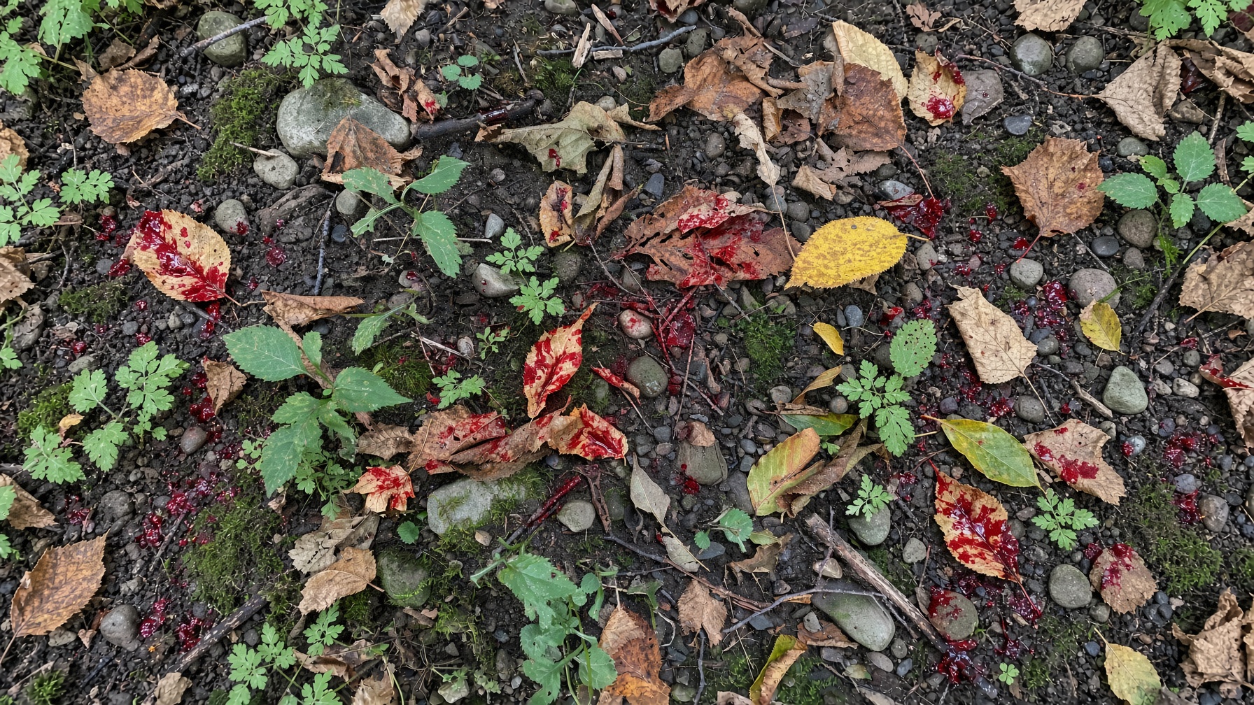 Blood trail in the woods - Popular Outdoorsman Blood trail on leaves in the woods
