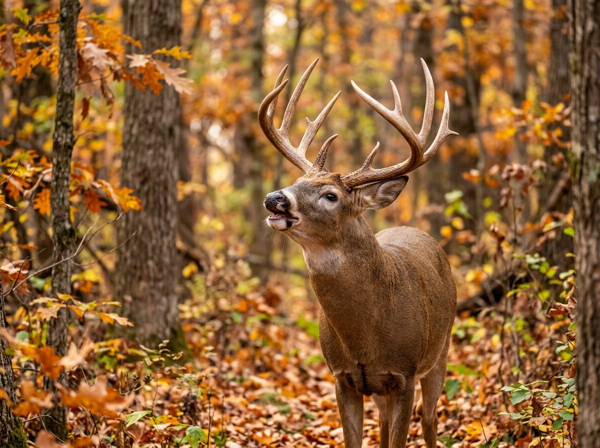 Whitetail buck raising its head with its lip curled during the rut