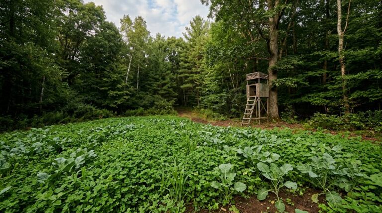 Clover and brassica food plot in a forest clearing